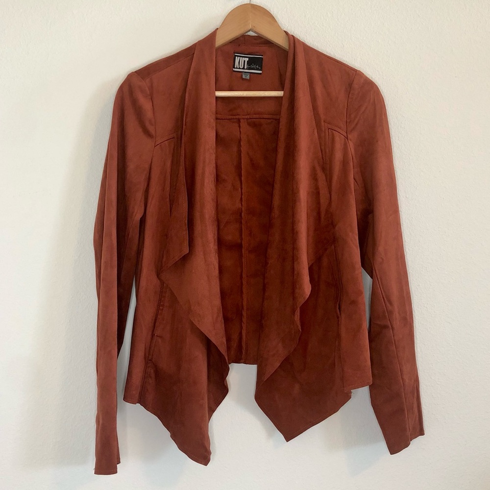 Faux Suede Drape Jacket Kut From The Kloth, Burnt Orange/Rust Size Medium